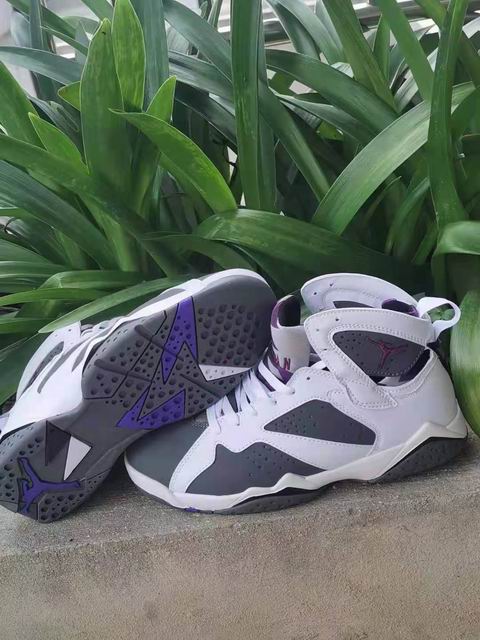Air Jordan 7 Men's Basketball Shoes White Grey Purple-008